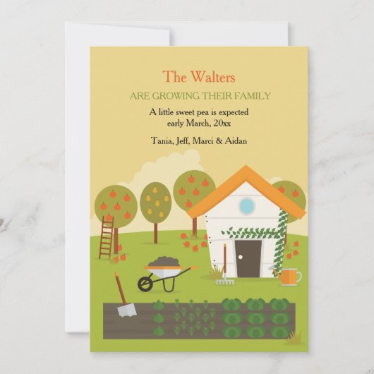 肥沃な庭の妊娠の発表 案内状 (正面)