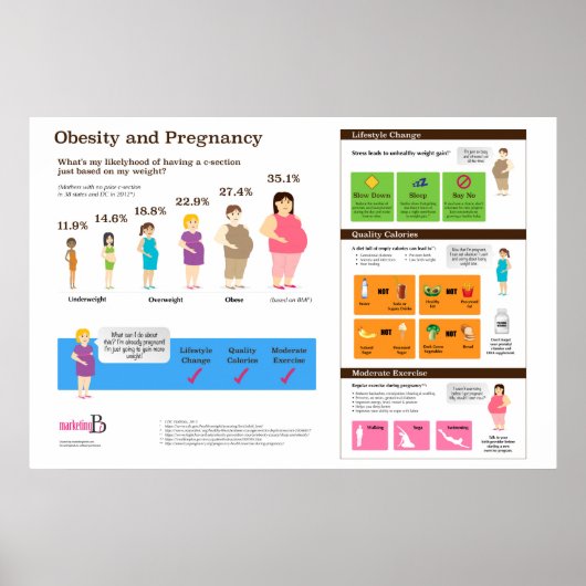 肥満と妊娠36インチx 24インチインフォグラフィックポスター ポスター (正面)