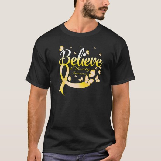 肥満啓発バタフライを信じる Tシャツ (正面)