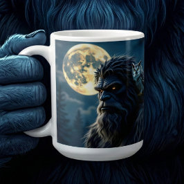 肩にフクロウを乗せた輝く瞳のビッグフット コーヒーマグカップ