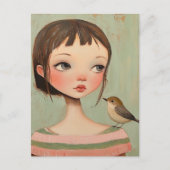 肩に鳥を乗せた少女 ポストカード (正面)