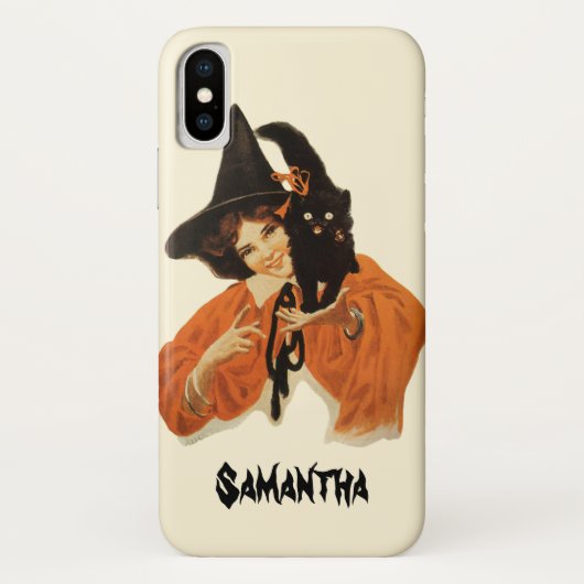 肩に黒猫を乗せた美しいヴィンテージの魔女 Case-Mate iPhoneケース (裏面)