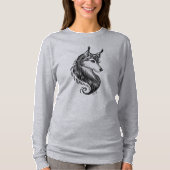 肩のワイシャツを離れた白黒の手描きのオオカミ Tシャツ (正面)