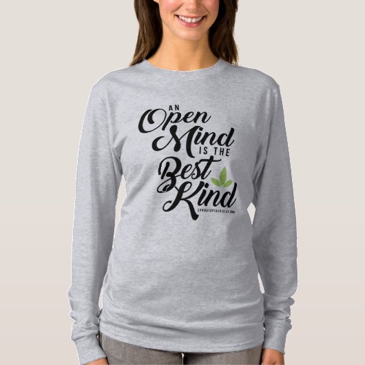 肩のCannatopiaの先入観のない考慮のワイシャツを離れた女性 Tシャツ (正面)