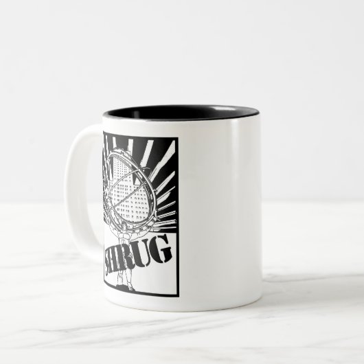 肩をすくめる新しい地図書によってインスパイア肩をすくめるしぐさ ツートーンマグカップ (正面左)