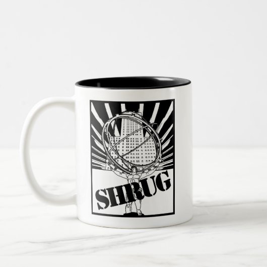 肩をすくめる新しい地図書によってインスパイア肩をすくめるしぐさ ツートーンマグカップ (左)