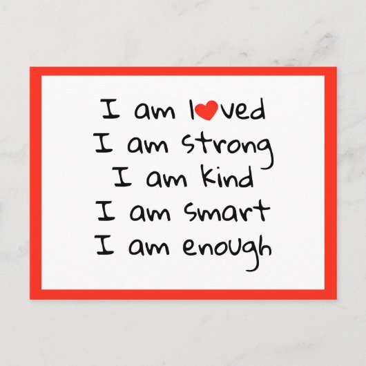 肯定ハートタイポグラフィレッドブラック ポストカード (正面)