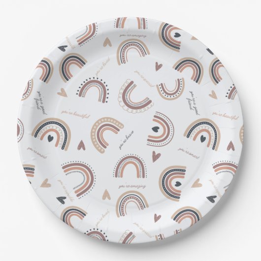 肯定ボホレインボーテーマパーティー紙プレート ペーパープレート (正面)