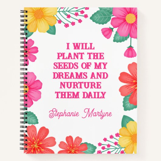 肯定モノグラムのピンクオレンジイエローフローラ ノートブック (正面)