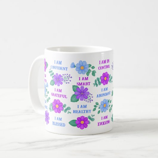 肯定独自の引用文を作成パープルフローラ コーヒーマグカップ (正面左)