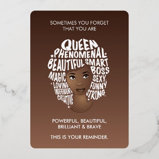 肯定的な黒い女性の言葉を奨励ブラウン 箔シーズンカード (裏面)