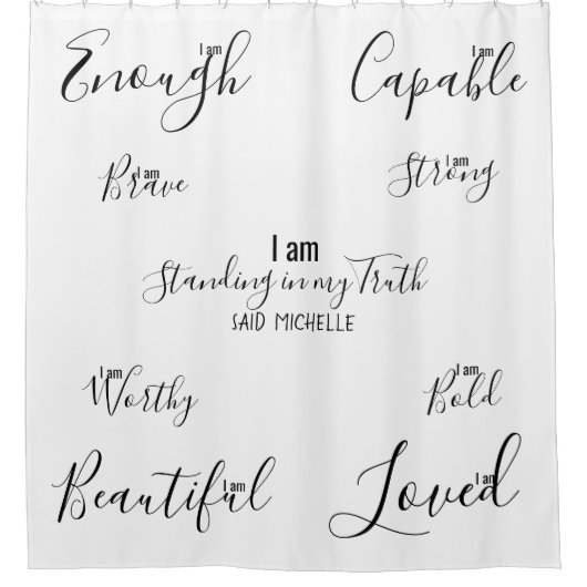 肯定自分を愛する感動的引用文 シャワーカーテン (正面)