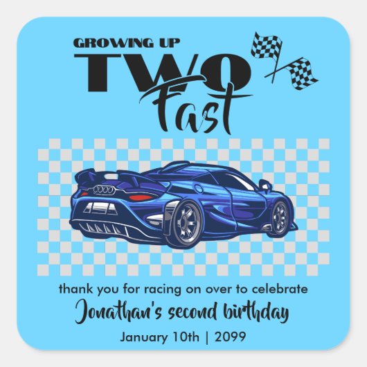 育ち盛り2位の誕生日を迎えるブルースポーツカー スクエアシール (正面)