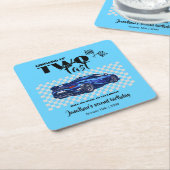 育ち盛り2位の誕生日を迎えるブルースポーツカー スクエアペーパーコースター (アングル)