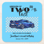 育ち盛り2位の誕生日を迎えるブルースポーツカー スクエアペーパーコースター (正面)