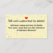 育児。 ベビーシッターをすること。 デイケアの広告宣伝カード 名刺 (裏面)