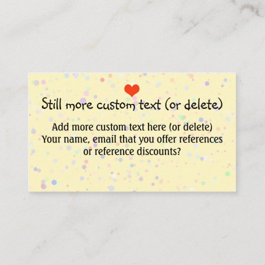 育児。 ベビーシッターをすること。 デイケアの広告宣伝カード 名刺 (裏面)