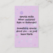 育児。 ベビーシッターをすること。 ベビーシッター。 カスタム・カード 名刺 (裏面)