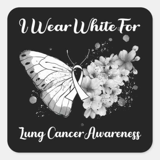 肺がん衣服T用バタフライI認識度ホワイト スクエアシール (正面)