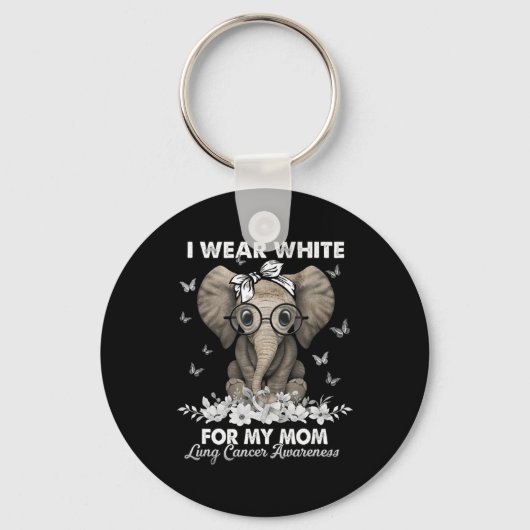 肺がん認識度ゾウ白いリボン キーホルダー (正面)