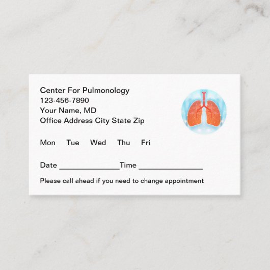 肺学テーマオフィス医療アポイントメントカード 予約カード (正面)