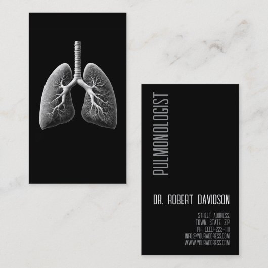肺肺疾患医シンプル者ブラック 名刺 (正面/裏面)