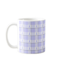 胃がん認知度アップのためのチェック柄ペリウィンクルリボンマグカップ