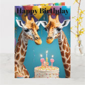 **「背の高いお祝い:キリンの誕生日Bash」** カード (黄色い花)