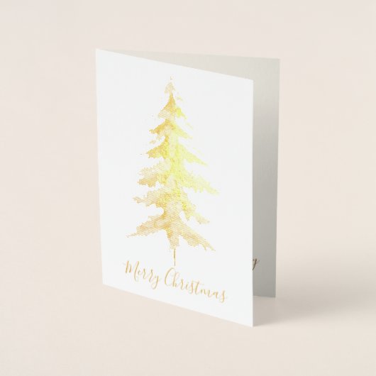 背の高いエレガント金ゴールドメリークリスマスツリーの実在写真 箔カード (正面)