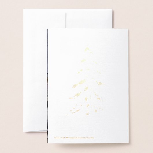 背の高いエレガント金ゴールドメリークリスマスツリーの実在写真 箔カード (裏面封筒付き)