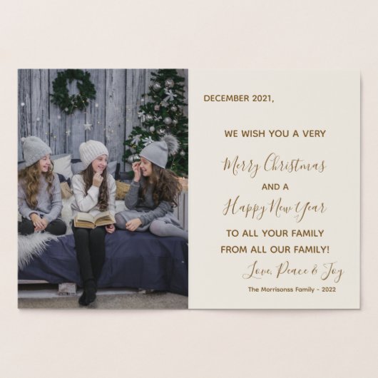 背の高いエレガント金ゴールドメリークリスマスツリーの実在写真 箔カード (内部)