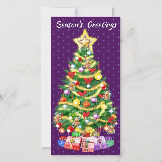 背の高いカスタムクリスマスカードの木と装飾。 サンキューカード (正面)