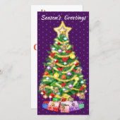 背の高いカスタムクリスマスカードの木と装飾。 サンキューカード (正面/裏面)