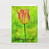 背の高いカラフルチューリップフラワーアート誕生日カード カード (正面)