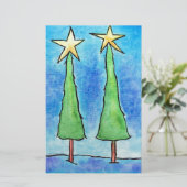 背の高いクリスマスツリー2本 便箋 (スタンド正面)