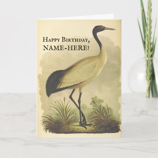 背の高いスタンディングバード、ヴィンテージルック誕生日カード カード (正面)