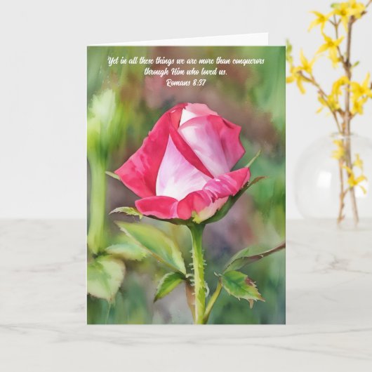 背の高いピンクのバラの聖句アートノートカード カード (黄色い花)