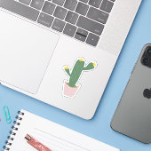 背の高いポット入りサボテン植物学的な花のある緑のサボテン シール (ノートパソコンとiPhone)