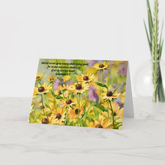 背の高いワイルドフラワーイエローフラワーバイブル聖歌芸術 カード (正面)