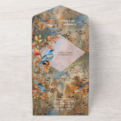 背の高い木、紅葉、ブルーバード。 オールインワン招待状 (外側)