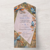 背の高い木、紅葉、ブルーバード。 オールインワン招待状 (内側)