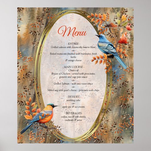 背の高い木、紅葉、ブルーバード。 ポスター (正面)