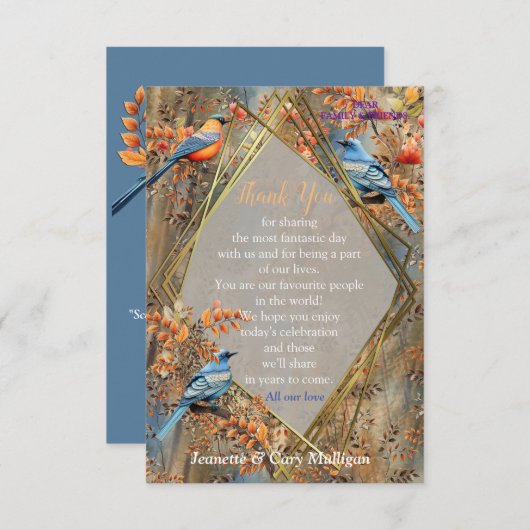 背の高い木、紅葉、ブルーバード。 出欠カード (正面/裏面)