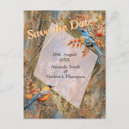 背の高い木、紅葉、ブルーバード。 案内ポストカード