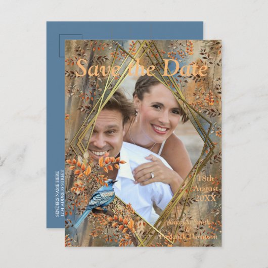 背の高い木、紅葉、ブルーバード。 案内ポストカード (正面/裏面)