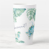 背の高い熱帯ターコイズブルーウォーターカラーウミガメ カフェラテマグ (正面)