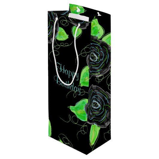 背の高い細い抱き枕イン黒とティール（緑がかった色） ワインギフトバッグ (裏面アングル)