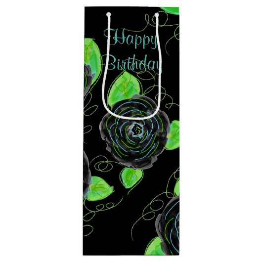 背の高い細い抱き枕イン黒とティール(緑がかった色) ワインギフトバッグ (正面)