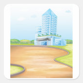 背の高い青い建物 スクエアシール (正面)