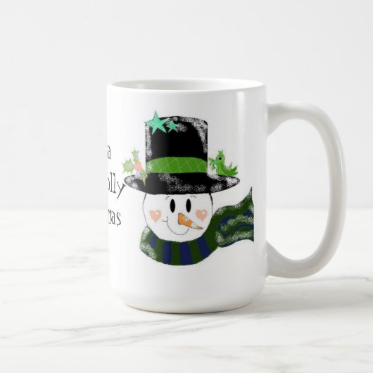 背の高い黒い帽子をかぶった雪だるま コーヒーマグカップ (右)